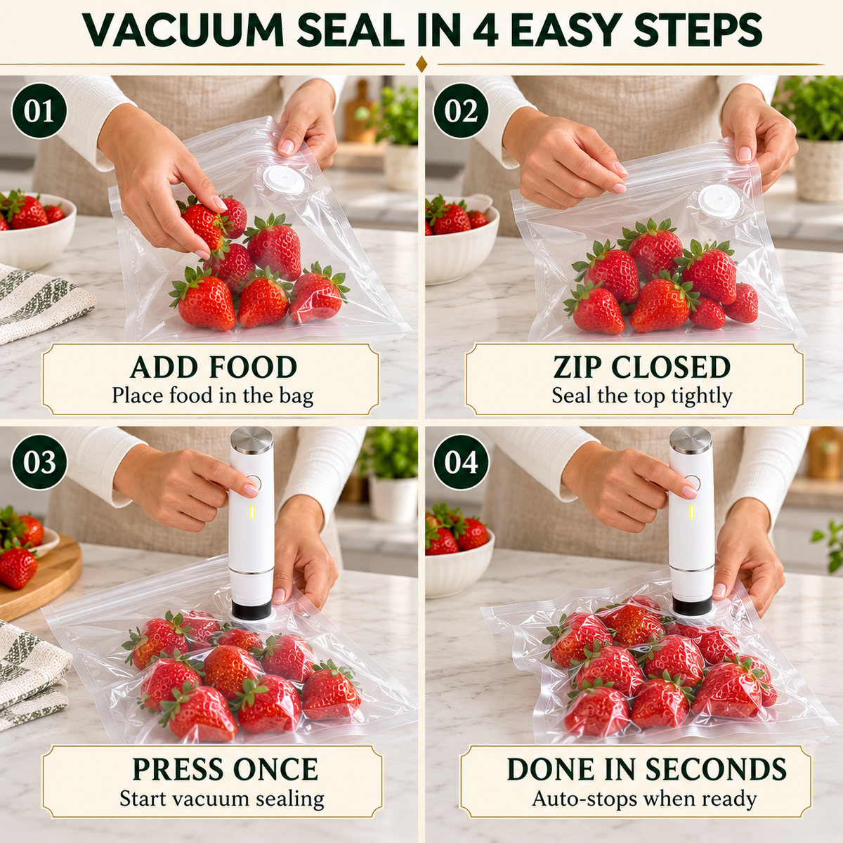 Portable Vacuum Food Sealer Bundle | Keeps Food Fresh 5x Longer