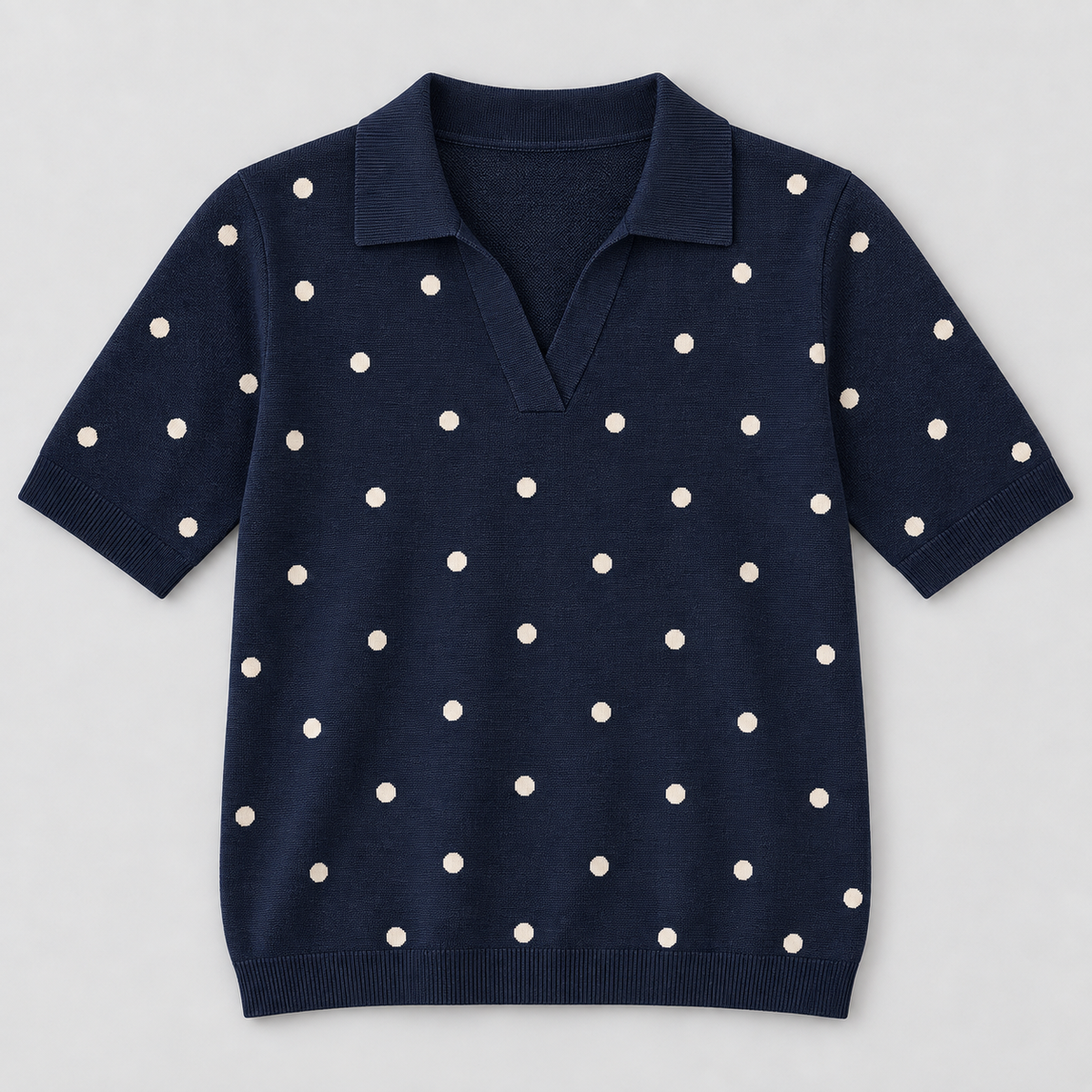 Women's Patterned Short-Sleeve Knit Polo Top