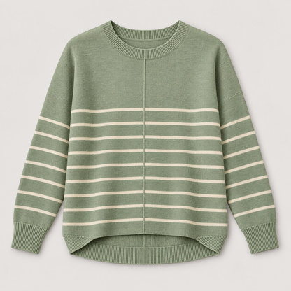 Women’s Striped Crewneck Knit Sweater with Long Sleeves