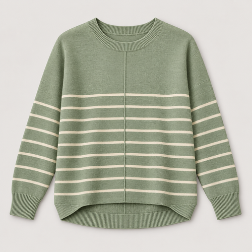 Women’s Striped Crewneck Knit Sweater with Long Sleeves
