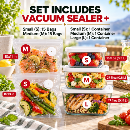 Portable Vacuum Food Sealer Bundle | Keeps Food Fresh 5x Longer