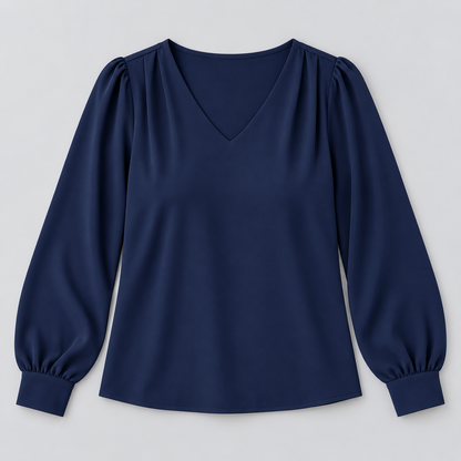 Women's V-Neck Puff Sleeve Blouse