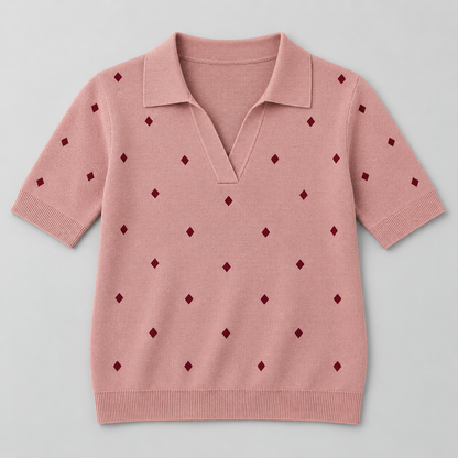 Women's Patterned Short-Sleeve Knit Polo Top