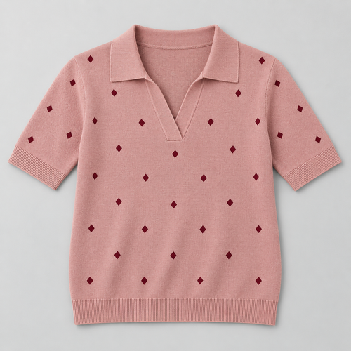 Women's Patterned Short-Sleeve Knit Polo Top