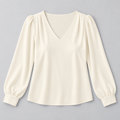 Women's V-Neck Puff Sleeve Blouse