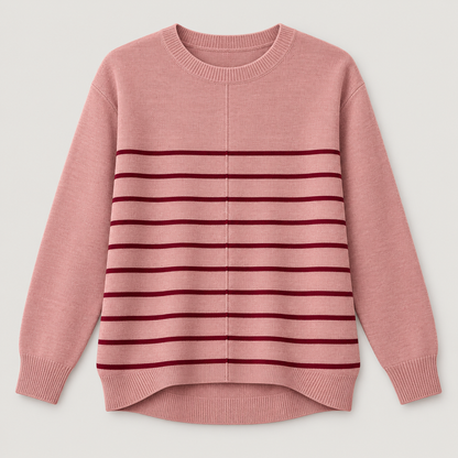 Women’s Striped Crewneck Knit Sweater with Long Sleeves
