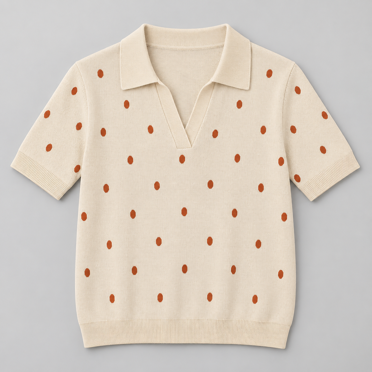 Women's Patterned Short-Sleeve Knit Polo Top
