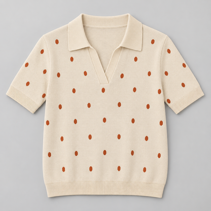 Women's Patterned Short-Sleeve Knit Polo Top
