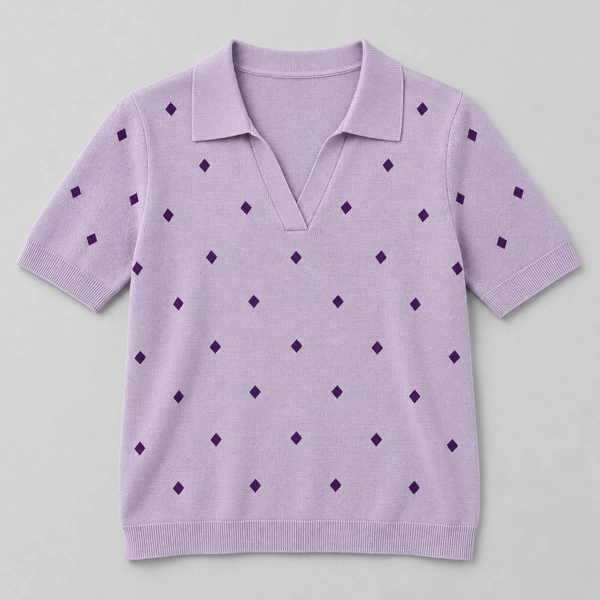 Women's Patterned Short-Sleeve Knit Polo Top