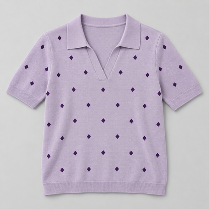 Women's Patterned Short-Sleeve Knit Polo Top