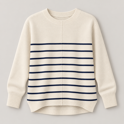Women’s Striped Crewneck Knit Sweater with Long Sleeves