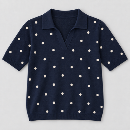 Women's Patterned Short-Sleeve Knit Polo Top