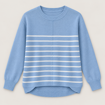 Women’s Striped Crewneck Knit Sweater with Long Sleeves
