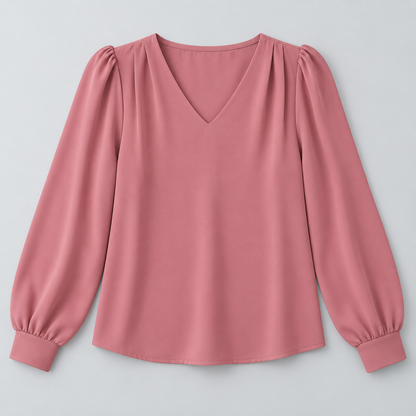 Women's V-Neck Puff Sleeve Blouse